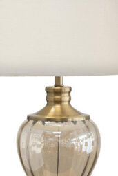 Lighting Supermarket Hepburn Large Amber Glass Table Lamp Antique Brass With Ivory Gold Linen Shade 58Cm - thumbnail 3