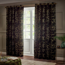 Paoletti Bamboo Fully Lined Jacquard Eyelet Curtains, Black - thumbnail 2