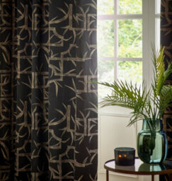 Paoletti Bamboo Fully Lined Jacquard Eyelet Curtains, Black - thumbnail 5