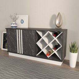 Decorotika Luna Sideboard Storage With Wine Rack And Two Doors - White And Black Marble Effect - thumbnail 3