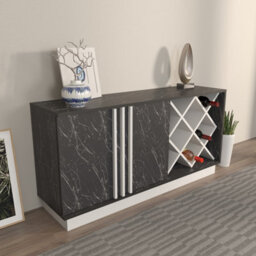 Decorotika Luna Sideboard Storage With Wine Rack And Two Doors - White And Black Marble Effect - thumbnail 2