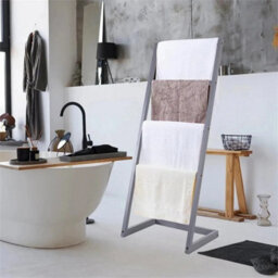 White Bamboo Freestanding Towel Rack Drying Stand & Holder With 4 Clothes Rails - thumbnail 5