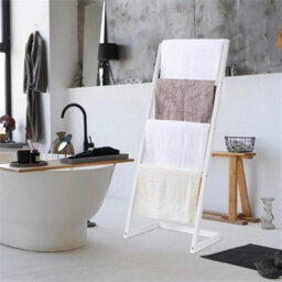 White Bamboo Freestanding Towel Rack Drying Stand & Holder With 4 Clothes Rails - thumbnail 4