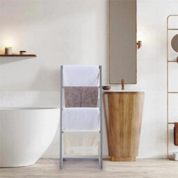 White Bamboo Freestanding Towel Rack Drying Stand & Holder With 4 Clothes Rails - thumbnail 2