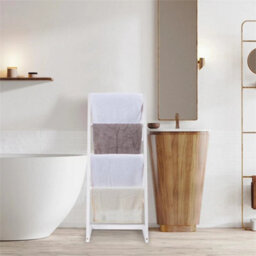 White Bamboo Freestanding Towel Rack Drying Stand & Holder With 4 Clothes Rails - thumbnail 3