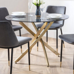 Julian Bowen Montero Round Glass Top 4 Seater Dining Table - Gold - thumbnail 1