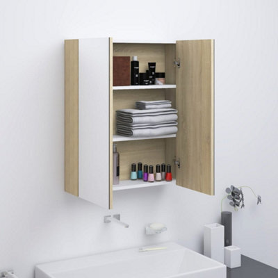 Berkfield Bathroom Mirror Cabinet 60X15X75 Cm Mdf White And Oak - image 1