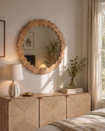 Beliani Wall Mirror Alzon 86 Cm 86 Cm Paulownia Wood Brown - thumbnail 2