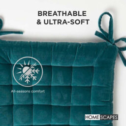 Homescapes Set Of 4 Teal Green Velvet Seat Pad Or Dining Chair Cushion 40 X 40 Cm Cotton Quilted Chair Pad For Indoor & Outdoor - thumbnail 6