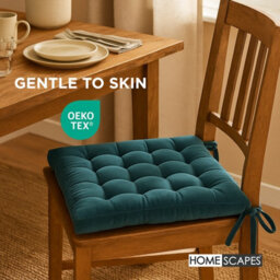 Homescapes Set Of 4 Teal Green Velvet Seat Pad Or Dining Chair Cushion 40 X 40 Cm Cotton Quilted Chair Pad For Indoor & Outdoor - thumbnail 3
