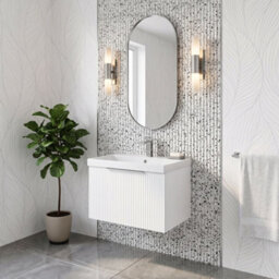 Balterley Tixall Fluted 1 Drawer Wall Hung Vanity Unit With Thin Edge Basin, Satin White, 600mm - thumbnail 4