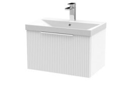 Balterley Tixall Fluted 1 Drawer Wall Hung Vanity Unit With Thin Edge Basin, Satin White, 600mm