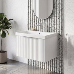 Balterley Tixall Fluted 1 Drawer Wall Hung Vanity Unit With Thin Edge Basin, Satin White, 600mm - thumbnail 2