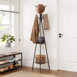 Industrial Entryway Coat Rack With Shelves For Bags And Clothes, Freestanding Frame, Grey And Black - thumbnail 1