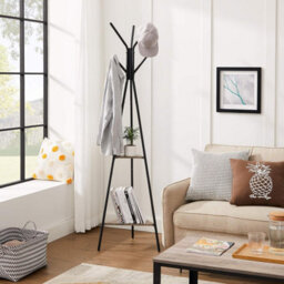 Industrial Entryway Coat Rack With Shelves For Bags And Clothes, Freestanding Frame, Grey And Black - thumbnail 3
