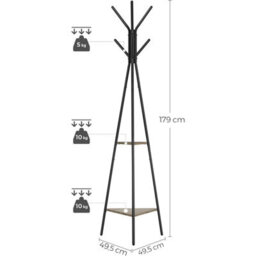 Industrial Entryway Coat Rack With Shelves For Bags And Clothes, Freestanding Frame, Grey And Black - thumbnail 2