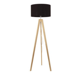 Valuelights Jackson Natural Wood Tripod Floor Lamp With Black Fabric Lamp Shade And Led Bulb - thumbnail 2