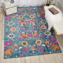 Blue Luxurious , Traditional Abstract , Floral Rug Easy To Clean Dining Room-160Cm X 221Cm