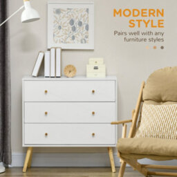 Wyld Haus Lerosa Scandi 3-Drawer White Chest With Natural Angled Wooden Legs 80W X 30D X 80H Cm - thumbnail 5
