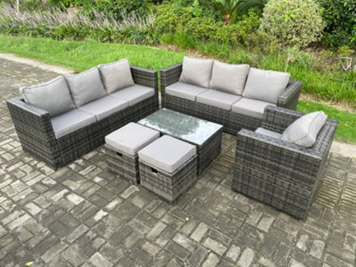 Fimous Wicker Pe Rattan Sofa Set Outdoor Patio Garden Furniture With Armchair Oblong Coffee Table Dark Grey Mixed - image 1