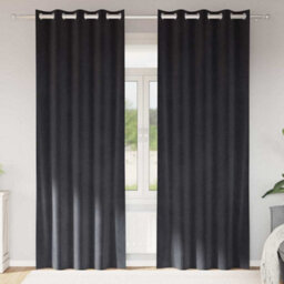 Walplus Curtains With Curtains 2 Pcs Dark Grey 140 X 225 Cm Velvet