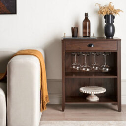 Wyld And Coco Sideboard Dark Brown Particle Board - 1 Drawer, 2 Shelves, Wall-Mountable - W66 X D30 X H80Cm - thumbnail 2