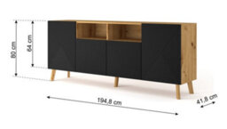 Arte Luxi Sideboard Cabinet In Oak Artisan & Black - 1950mm X 800mm X 420mm - Timeless Elegance Meets Practicality - thumbnail 3
