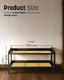 Keplin 2 Tier Bamboo And Rattan Shoe Rack Organiser, Compact Design For Hallway, Stylish And Functional Storage- Black And Natural - thumbnail 3