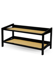 Keplin 2 Tier Bamboo And Rattan Shoe Rack Organiser, Compact Design For Hallway, Stylish And Functional Storage- Black And Natural