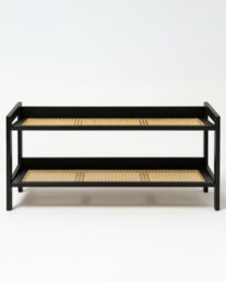 Keplin 2 Tier Bamboo And Rattan Shoe Rack Organiser, Compact Design For Hallway, Stylish And Functional Storage- Black And Natural - thumbnail 2