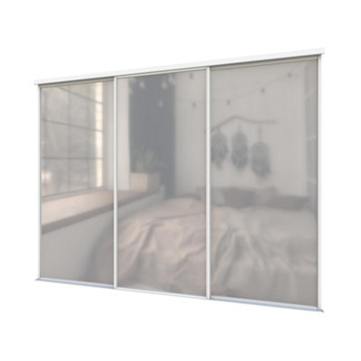 A-Class Sliding Doors Set Of 3 Full Length Mirror Sliding Wardrobe Door Kit In White Frame & Tracks, Opening Height (H) 225-226Cm & Width (W) 269-270Cm - image 1