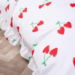 Ohs Cherry Frill Edge Duvet Cover Set With Pillowcase Microfibre Bedding, White - Double - thumbnail 3