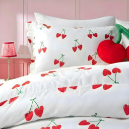 Ohs Cherry Frill Edge Duvet Cover Set With Pillowcase Microfibre Bedding, White - Double - thumbnail 2
