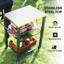Outsunny 3-Shelf Outdoor Grill Cart, Outdoor Barbecue Kitchen Island - thumbnail 4