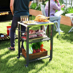 Outsunny 3-Shelf Outdoor Grill Cart, Outdoor Barbecue Kitchen Island - thumbnail 1