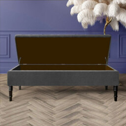 90Cm Safar Plain Ottoman Storage Bench -Naples Shoes Bench With Black Turned Wooden Legs - Dark Grey Upholstery Footstool Storage - thumbnail 2