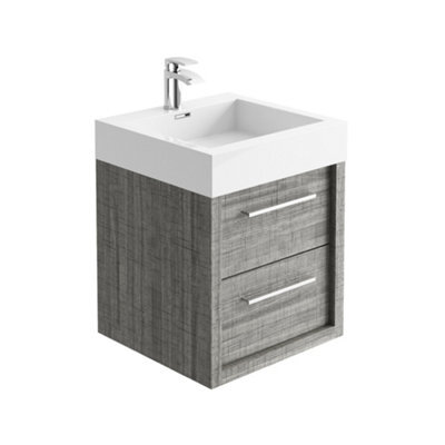 Plum&clay Walter Grey Wood Wall Hung Bathroom Vanity Unit With Polymarble Resin Basin (W)500mm - image 1