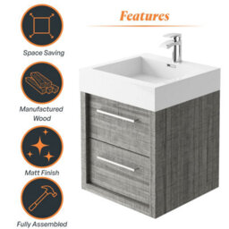 Plum&clay Walter Grey Wood Wall Hung Bathroom Vanity Unit With Polymarble Resin Basin (W)500mm - thumbnail 7
