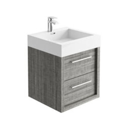 Plum&clay Walter Grey Wood Wall Hung Bathroom Vanity Unit With Polymarble Resin Basin (W)500mm