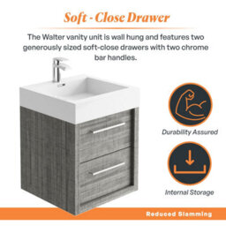 Plum&clay Walter Grey Wood Wall Hung Bathroom Vanity Unit With Polymarble Resin Basin (W)500mm - thumbnail 5