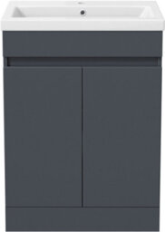 Affine Bathroom Vanity Unit Freestanding Basin Sink Cabinet Furniture Gloss Grey 600mm - thumbnail 8