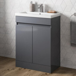 Aveli Bathroom Vanity Unit Freestanding Basin Sink Cabinet Furniture Gloss Grey 600mm