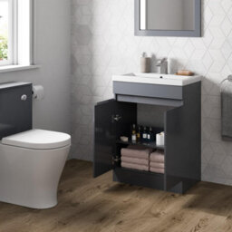 Affine Bathroom Vanity Unit Freestanding Basin Sink Cabinet Furniture Gloss Grey 600mm - thumbnail 4