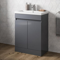 Affine Bathroom Vanity Unit Freestanding Basin Sink Cabinet Furniture Gloss Grey 600mm - thumbnail 7