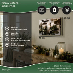 The Garden Market Place Christmas Led Canvas Print 4 White Candles 40X30Cm Battery Powered Wall Art With Flickering Lights Indoor - thumbnail 7