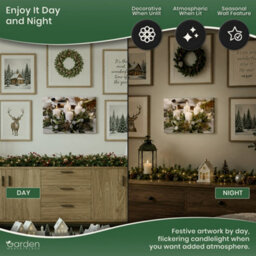 The Garden Market Place Christmas Led Canvas Print 4 White Candles 40X30Cm Battery Powered Wall Art With Flickering Lights Indoor - thumbnail 3