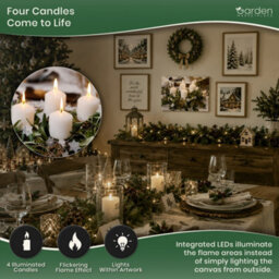 The Garden Market Place Christmas Led Canvas Print 4 White Candles 40X30Cm Battery Powered Wall Art With Flickering Lights Indoor - thumbnail 4