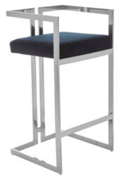 Orsina Black  Velvet Bar Stool With Silver Frame, Art Deco Inspired Stainless Steel Bar Stool, Modern Velvet Seat - thumbnail 2