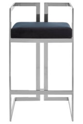 Orsina Black  Velvet Bar Stool With Silver Frame, Art Deco Inspired Stainless Steel Bar Stool, Modern Velvet Seat
