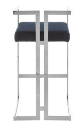 Orsina Black  Velvet Bar Stool With Silver Frame, Art Deco Inspired Stainless Steel Bar Stool, Modern Velvet Seat - thumbnail 3